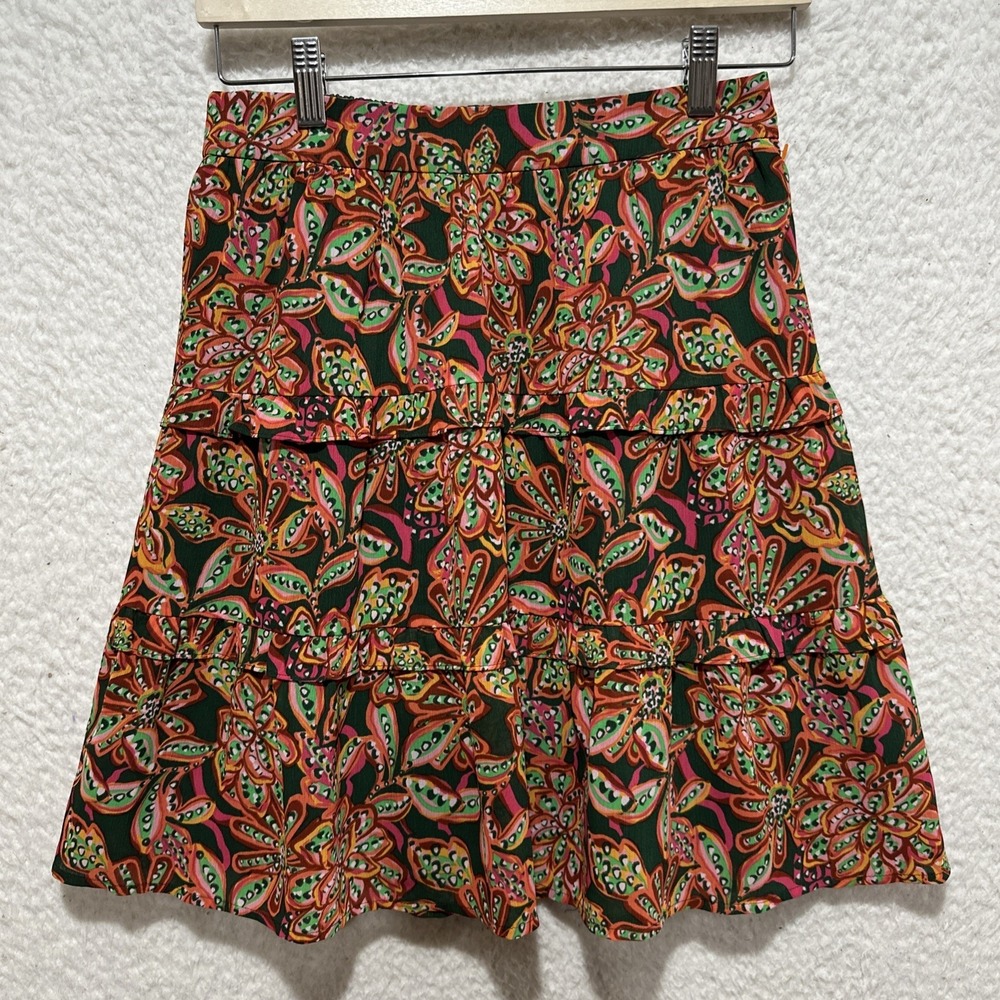 J.Crew Women's Skirt Size XS Factory Floral‎ Verte Fern Canyon Tiered Lined